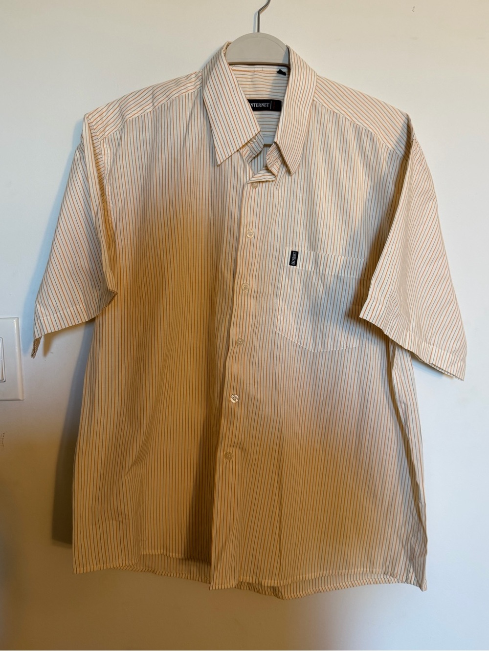 Van Heusen Short Sleeve Striped Dress Shirt - Cream with Tan Stripes